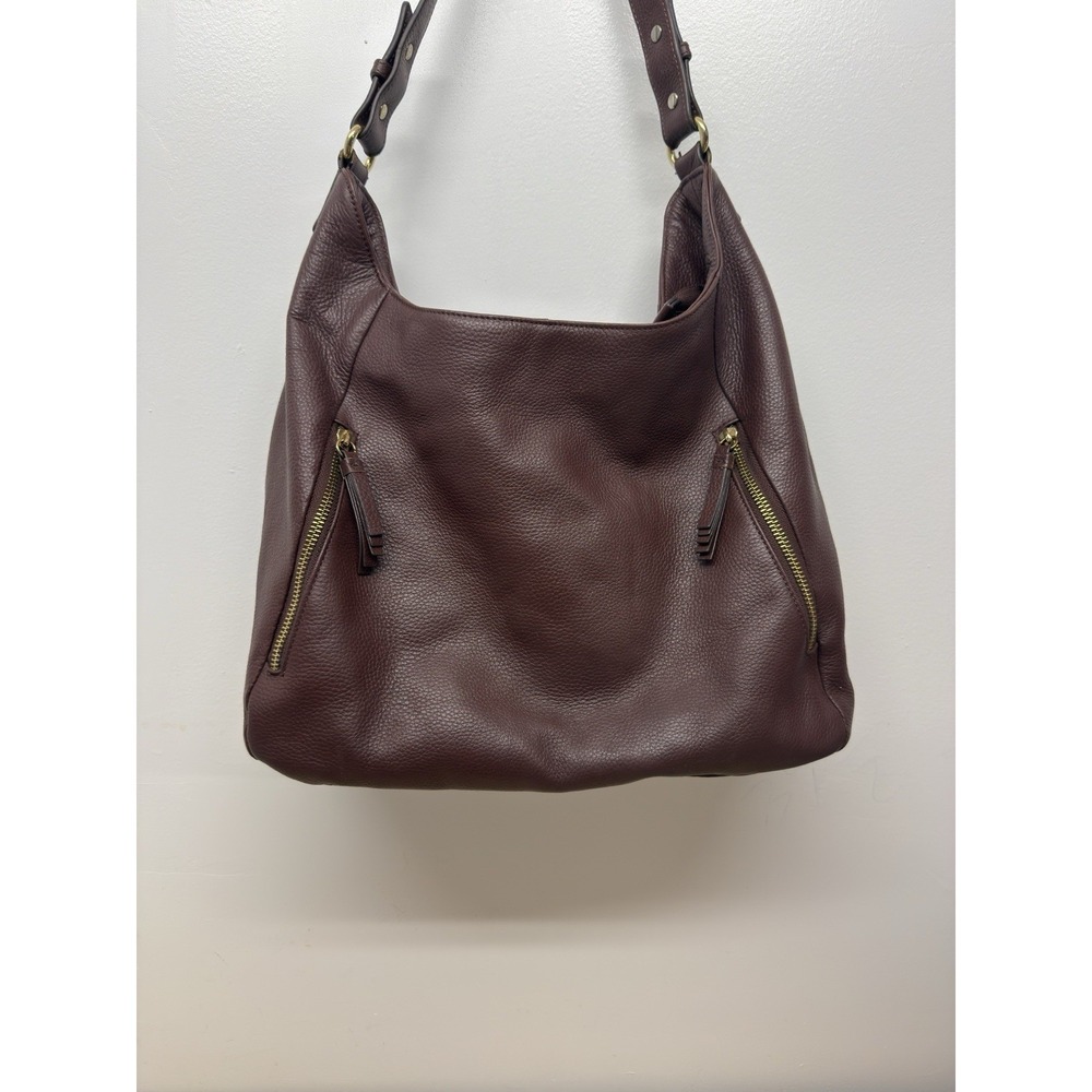 ORA DELPHNE Elle Hobo Burgundy Large Shoulder Bag Pebbled  Front Zip Pockets #13